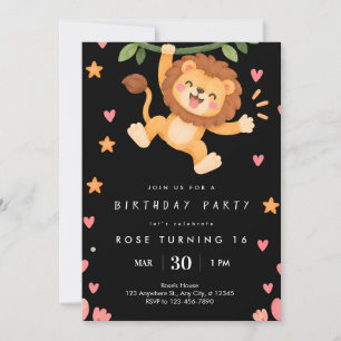 Invitación de cumpleaños de animal de la selva neg