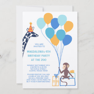 Invitación de cumpleaños de animal de zoológico