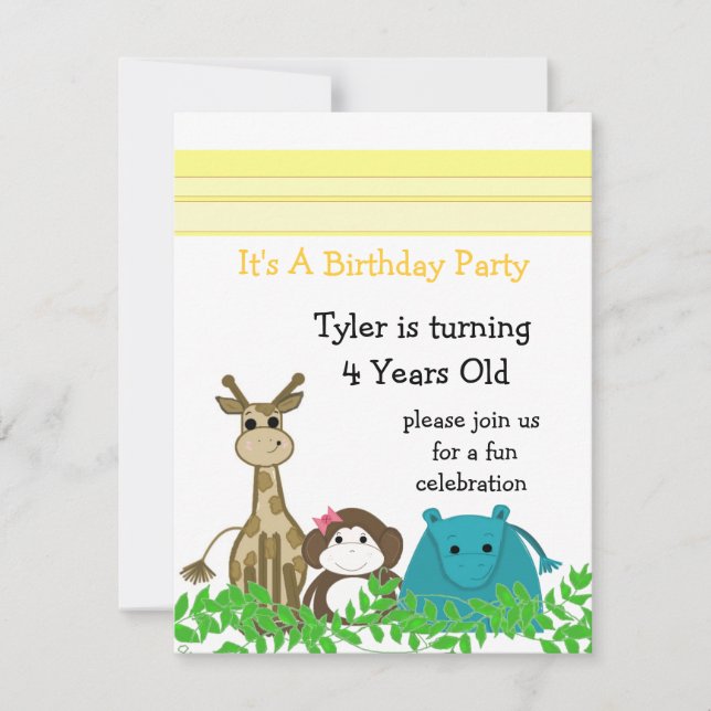 Invitación de cumpleaños de animal de zoológico (Anverso)