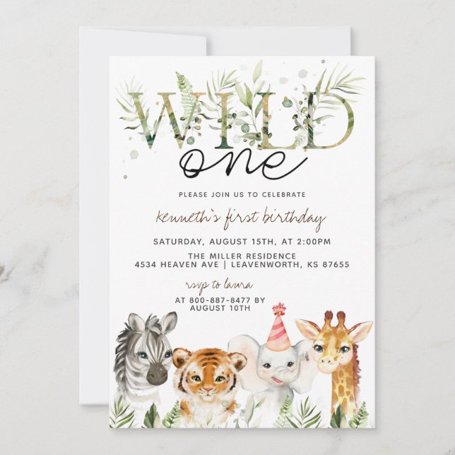 Invitación de cumpleaños de animal de zoológico Wi (Anverso)
