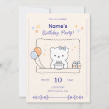 Invitación de cumpleaños de animal minimalista lin