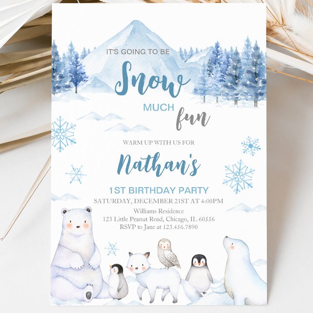 Invitación de cumpleaños de animales árticos azule (Subido por el creador)