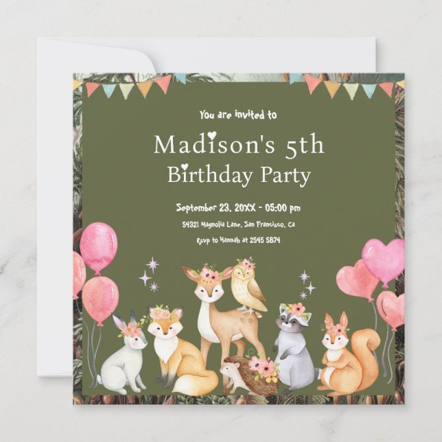Invitación de cumpleaños de animales curados (Anverso)
