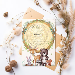 Invitación de cumpleaños de animales de bosque de 