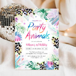 Invitación de cumpleaños de animales de fiesta Leo