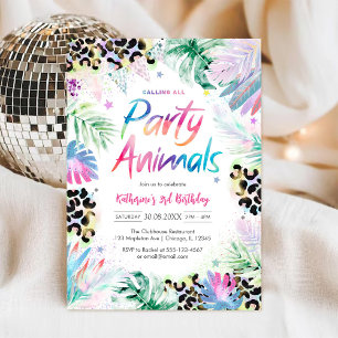 Invitación de cumpleaños de animales de fiesta Leo