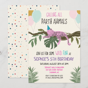 Invitación de cumpleaños de animales de fiesta sel