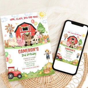 Invitación de cumpleaños de animales de granja de 