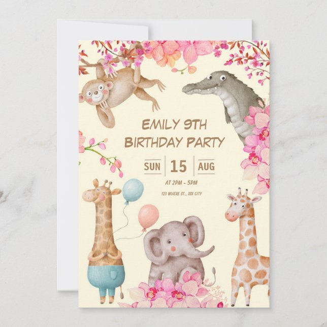 Invitación de cumpleaños de animales de juguete ro (Anverso)