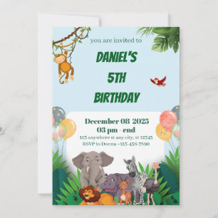 Invitación de cumpleaños de animales de la jungla 