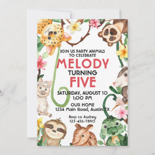 Invitación de cumpleaños de animales de la selva d