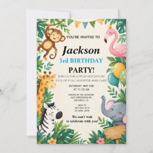 Invitación de cumpleaños de animales de la selva S