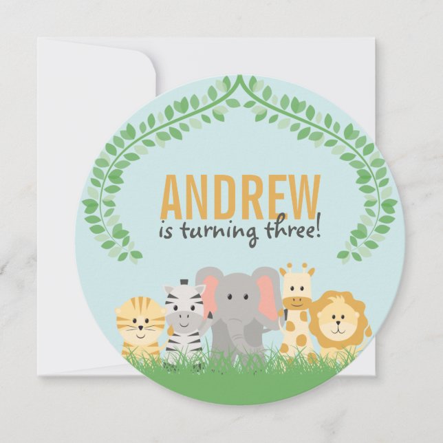 Invitación de cumpleaños de animales de Safari (Anverso)