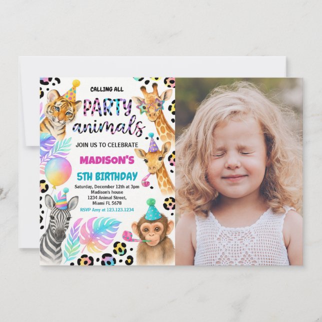 Invitación de cumpleaños de animales de Safari con (Anverso)