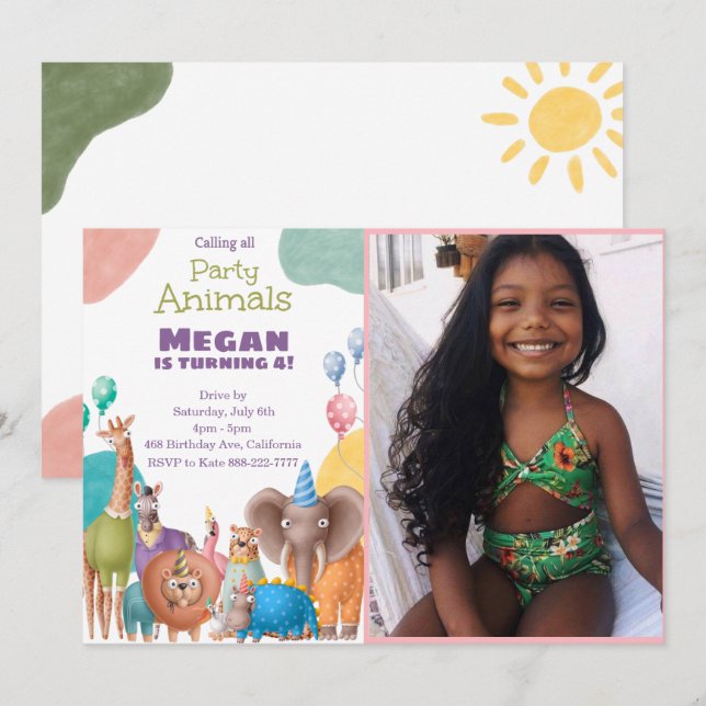 Invitación de cumpleaños de animales de Safari con (Anverso / Reverso)