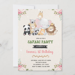 Invitación de cumpleaños de animales de zoológico 
