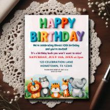 Invitación de cumpleaños de animales de zoológico