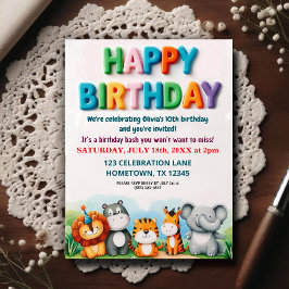 Invitación de cumpleaños de animales de zoológico 