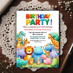 Invitación de cumpleaños de animales de zoológico 