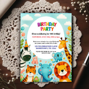 Invitación de cumpleaños de animales de zoológico 