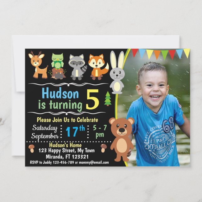 invitación de cumpleaños de animales del bosque (Anverso)