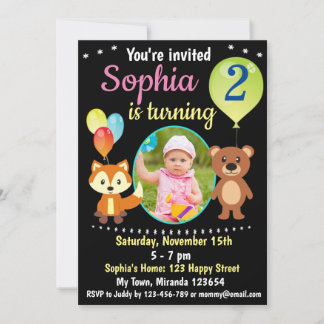 Invitación de cumpleaños de animales del bosque ad