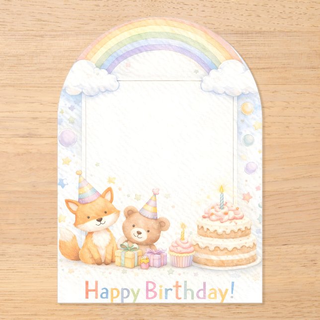 Invitación de cumpleaños de animales del bosque en (Anverso)