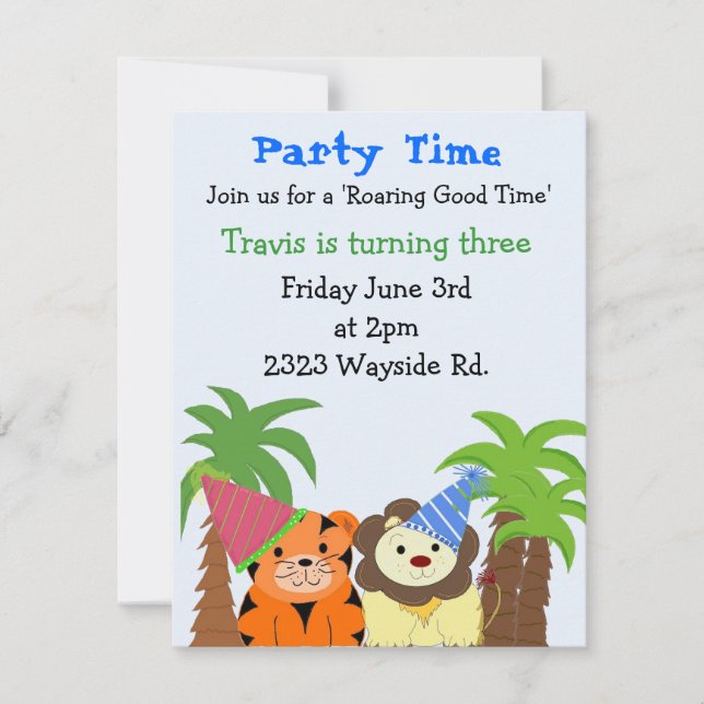 Invitación de cumpleaños de animales del zoológico (Anverso)