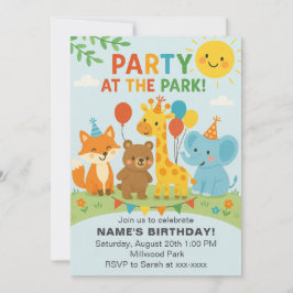 Invitación de cumpleaños de animales en el parque