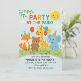 Invitación de cumpleaños de animales en el parque