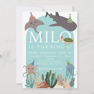 Invitación de cumpleaños de animales fiestas (mar)