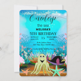 Invitación de cumpleaños de animales marinos con a
