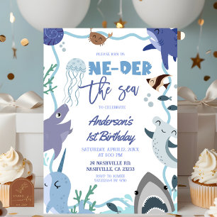 Invitación de cumpleaños de animales marinos para 