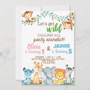 Invitación de cumpleaños de animales salvajes niño