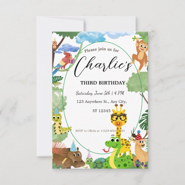 Invitación de cumpleaños de Animales Salvajes para (Anverso)