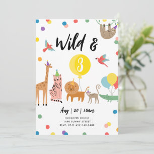 Invitación de cumpleaños de animales salvajes y tr