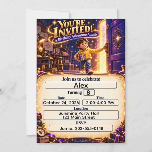 Invitación de cumpleaños de AnimatedLabbs Ziggy Ad (Anverso)
