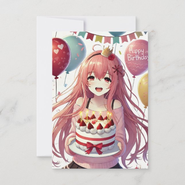 Invitación de cumpleaños de Anime Chica (Anverso)