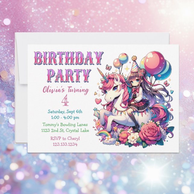 Invitación de cumpleaños de Anime Chica en Unicorn (Subido por el creador)