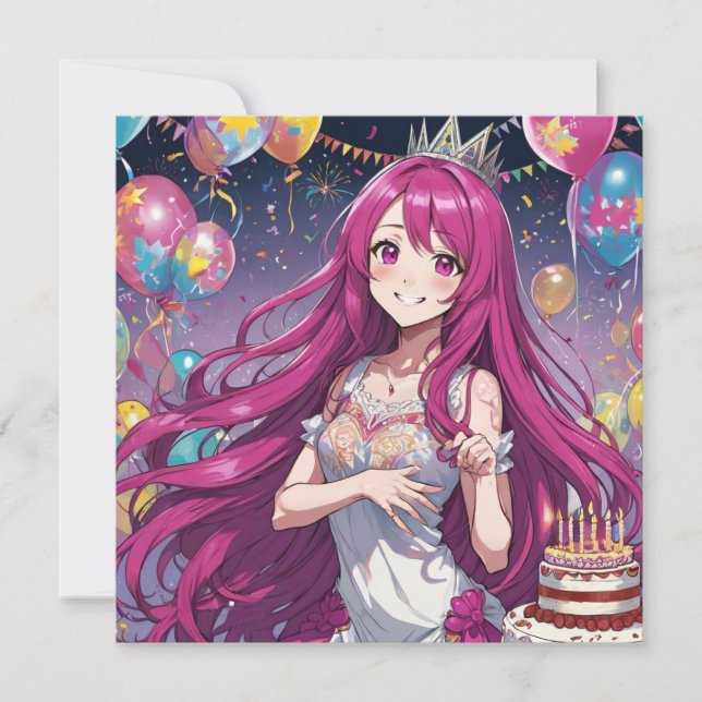 Invitación de cumpleaños de Anime Chica pinki (Anverso)