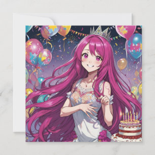 Invitación de cumpleaños de Anime Chica pinki