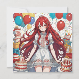 Invitación de cumpleaños de Anime Girl Red