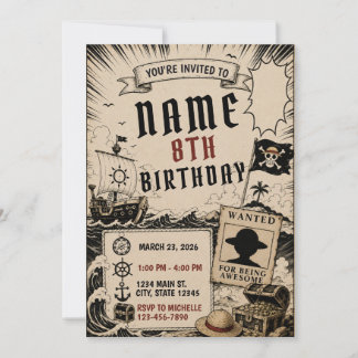 Invitación de cumpleaños de anime manga aventura p