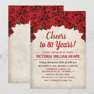 Invitación de cumpleaños de aniversario con rosas