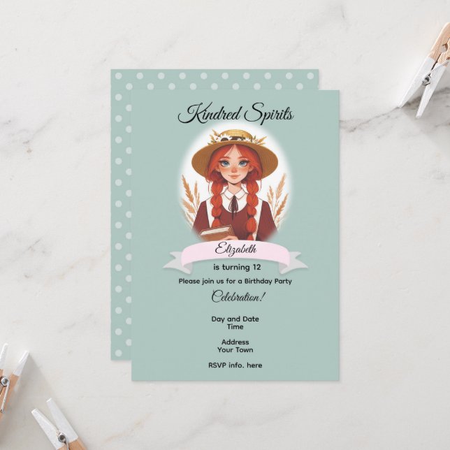 Invitación de cumpleaños de Anne de Green Gables (Anverso/Reverso In Situ)