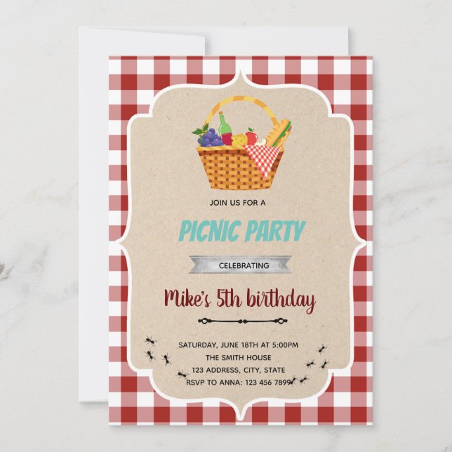 Invitación de cumpleaños de Ant Picnic (Anverso)