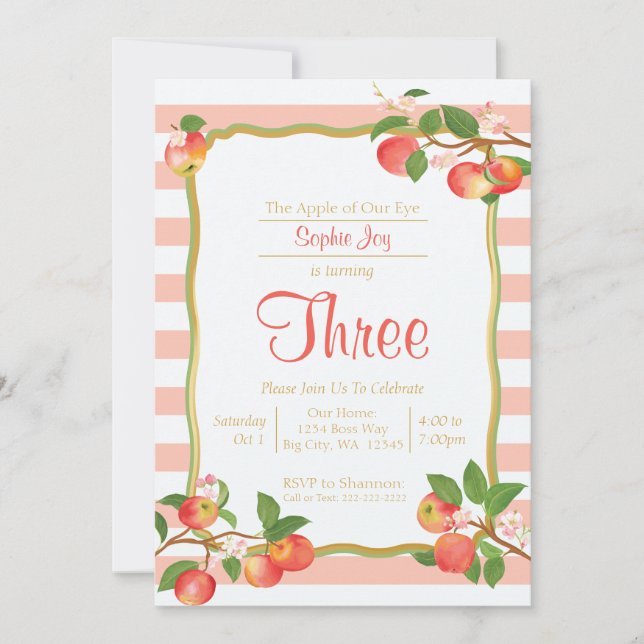Invitación de cumpleaños de Apple of Our Eye (Anverso)
