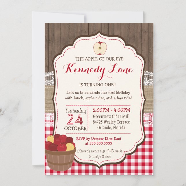Invitación de cumpleaños de Apple of our Eye Rusti (Anverso)