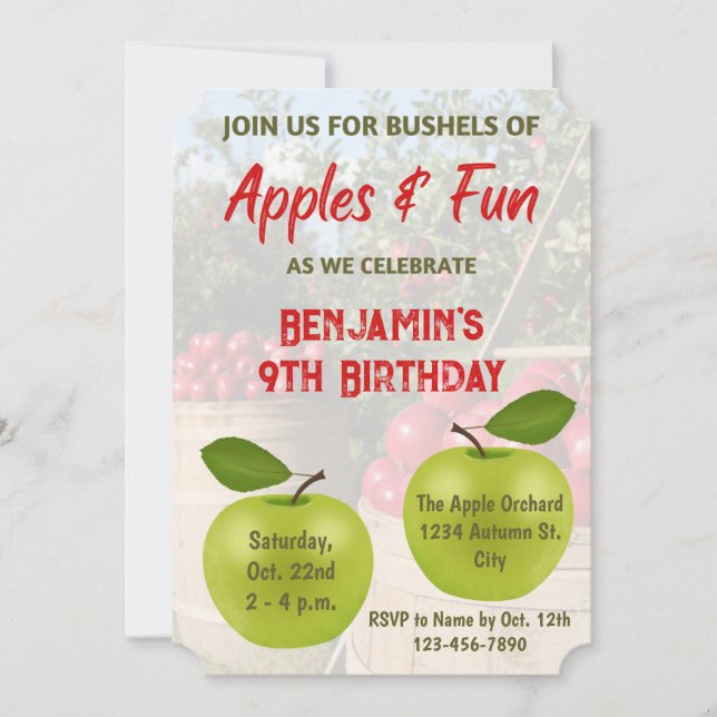 Invitación de cumpleaños de Apple Orchard (Anverso)