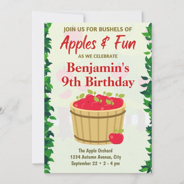 Invitación de cumpleaños de Apple Orchard (Anverso)
